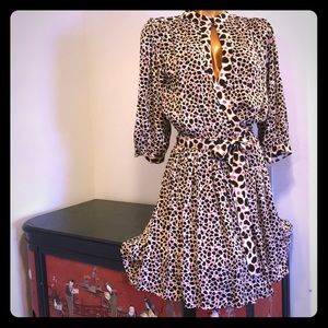 DVF white pink black leopard cheetah wrap dress 4